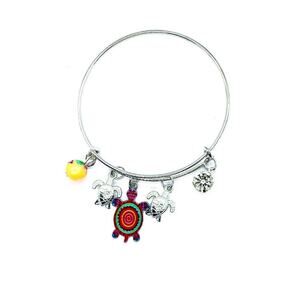 Beaded Sea Turtle Charm Colorful Bangle Bracelet